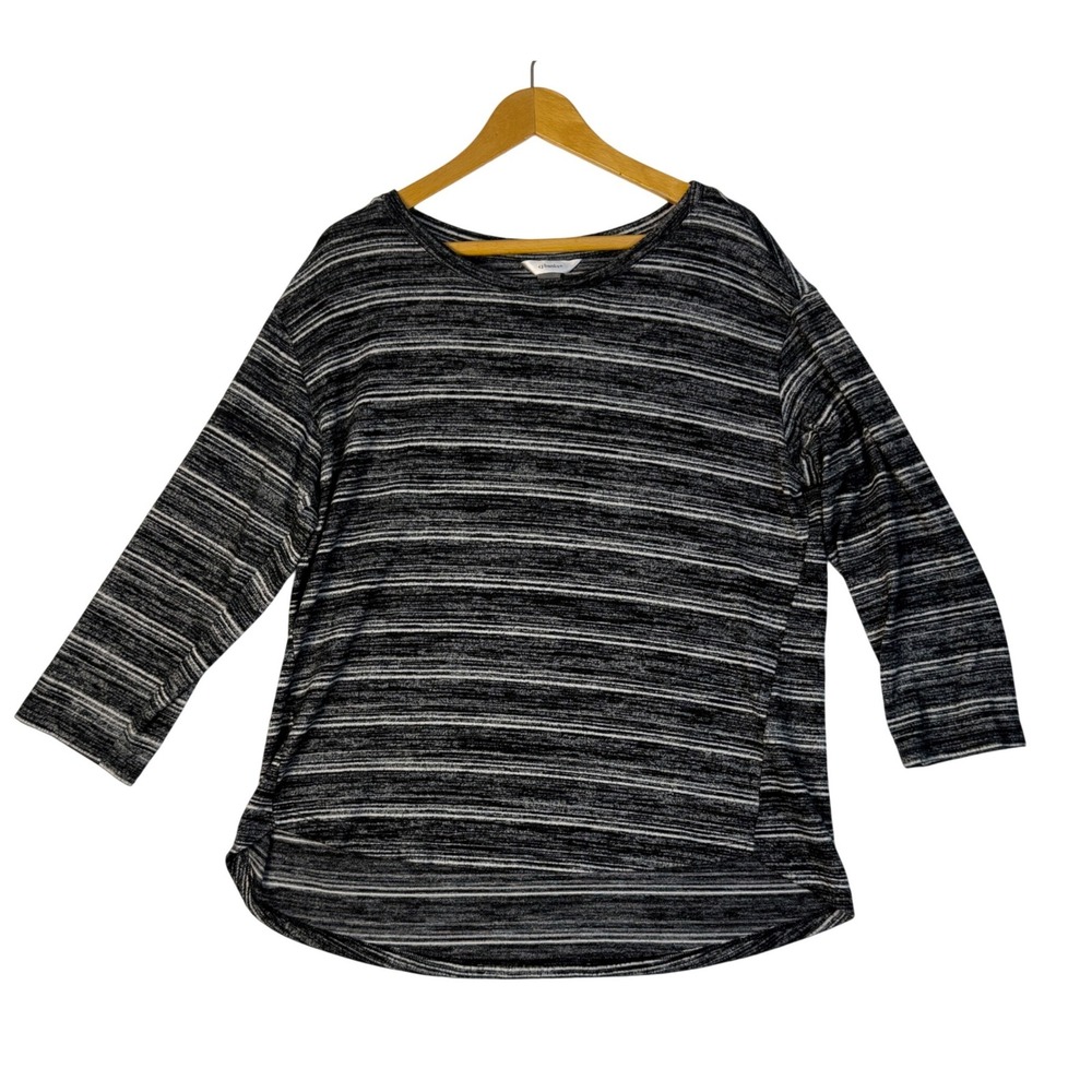 CJ Banks Womens 1X Black‎ White Stripe 3/4 Sleeve Casual Top Tunic